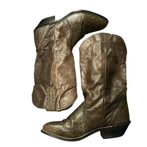 Vintage Rodeo Drive Western Cowboy Boots Crock Embossed Bronze Women’s Size 8M